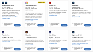 Formules d'abonnement du Creative Cloud d'Adobe