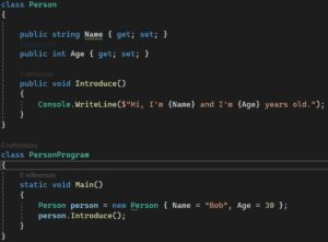 Un exemple code CSharp qui démontre la programmation orientée objet