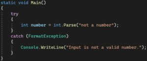 Un exemple de code C Sharp qui démontre les blocs Try Catch