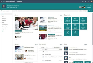 Une image qui montre un exemple de site de type Intranet créé avec SharePoint.